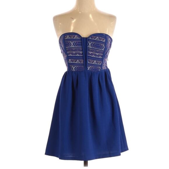Anthropologie Vintage Y2K Staring at Stars Blue Strapless Smocked Mini Dress S - Picture 1 of 8